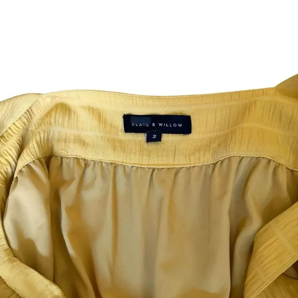 Slate & Willow Gauzy Tiered Layered Midi Tie Waist Dress Yellow Straps 2 RTR - Picture 6 of 11